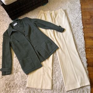 Vintage 70s Green and Cream Pants Set